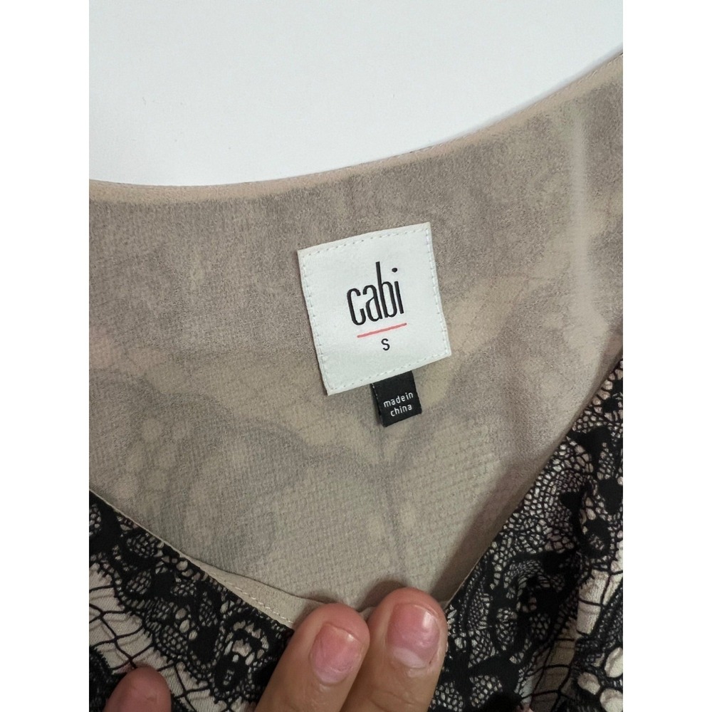 Cabi #3278 Black Lace Print Monaco Cami Black Nude Beige Size S - Picture 6 of 8